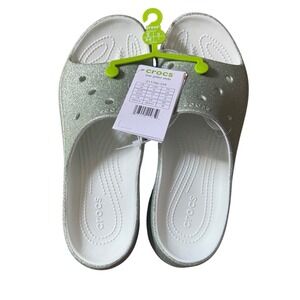 NWT Croc Bae Green Shimmering Glitter Slide Sandal Shoes Size 9